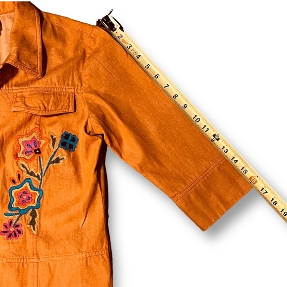 Vintage Boho F. L. Malik Women’s Orange Floral Embroidered Jacket Size M READ - Picture 7 of 9